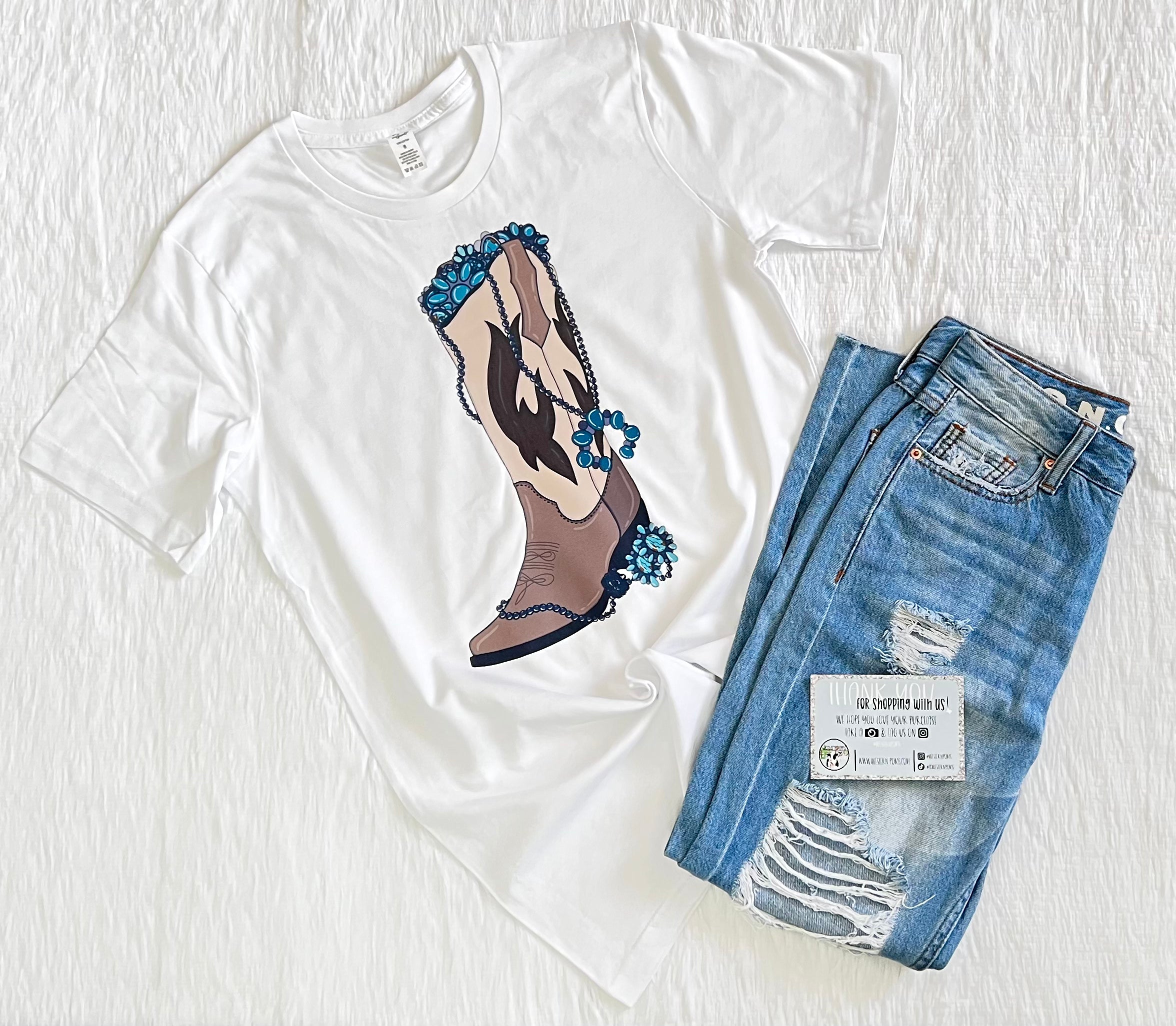 Turquoise Cowboy Boot Tee